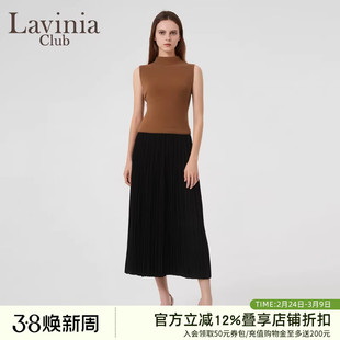 Lavinia商场同款秋冬新品黑色通勤气质高腰百褶半身裙Y37Q112