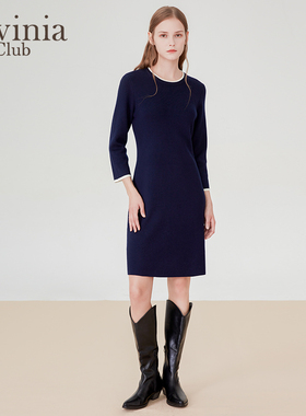 Lavinia女装秋季新款优雅气质通勤高级感简约收腰针织连衣裙