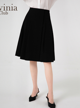 Lavinia 早春新款通勤简约a字修身中长款压褶廓形半裙J45Q102