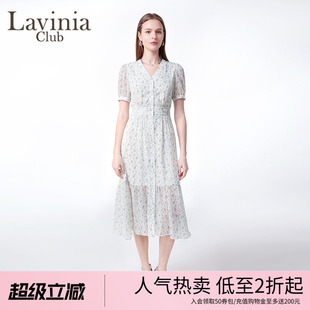 法式 V领OL气质连衣裙Q53L106 新品 Lavinia雪纺碎花仙女裙2025夏季