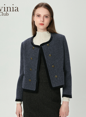 Lavinia通勤气质黑灰色高级感绵羊毛短款毛呢外套女秋冬R47W51P