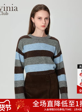 Lavinia秋冬新款含羊毛撞色毛衣圆领气质通勤针织衫女O47Z106