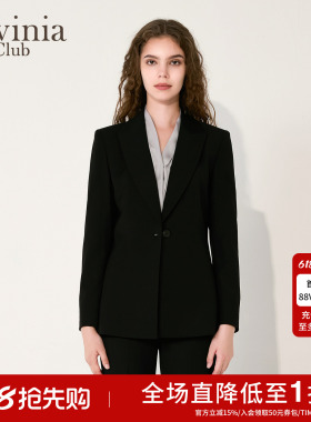 Lavinia2025秋新款通勤职业黑色西服正装外套收腰沙漏西装B55W08S