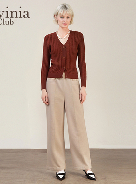 Lavinia松紧系带百搭休闲裤女冬新品高腰设计感宽松阔腿裤Y47K108