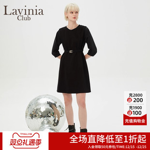 Lavinia法式 赫本风小黑裙R35L102 圆领OL气质连衣裙女早春新款