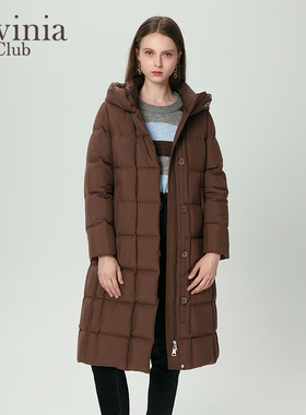 Lavinia2025年冬新品中长款过膝连帽防风鸭绒羽绒服外套女H57Y129