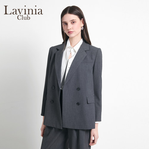 Lavinia秋季灰色双排扣女西装