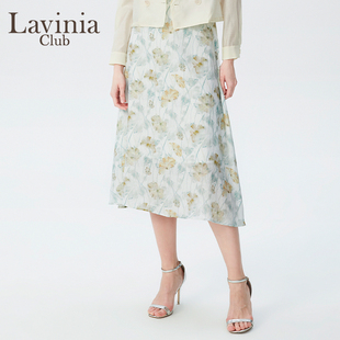Lavinia夏季 高腰半身裙女R43Q105 通勤印花A字傘裙中長(zhǎng)款 新款