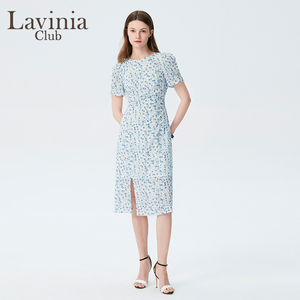 Lavinia商场同款连衣裙24夏新款抽褶开叉修身显瘦高腰长裙R43L139
