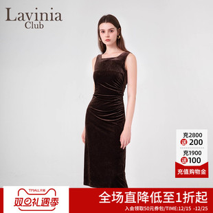 无袖 春季 复古气质修身 法式 背心裙纯色包臀连衣裙J45L105P 新款