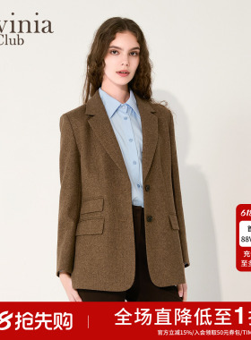 Lavinia2025冬新款高级感羊毛混纺正肩美拉德西装外套女J57W102P