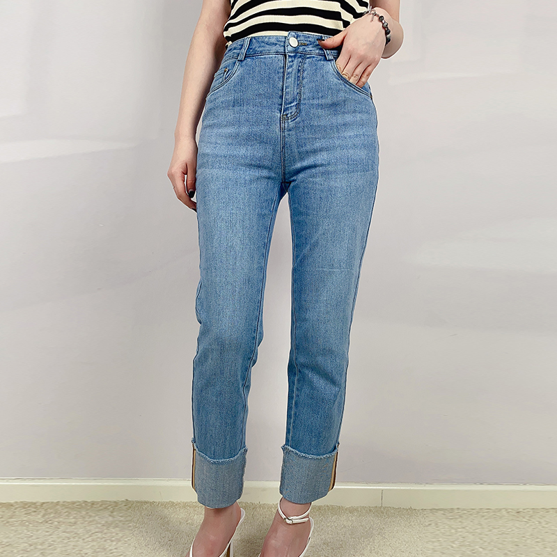 拉维妮娅直筒牛仔裤女高腰