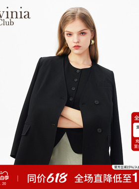 Lavinia 西服外套女春秋款英伦风无领雅致气质黑色西装B41W11