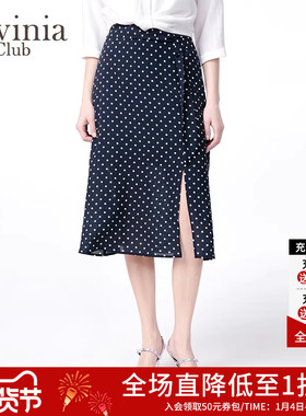 Lavinia2025春新款时尚波点半身裙女中长款黑色气质雪纺裙Q51Q57