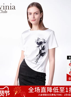 Lavinia 简约纯棉T恤女2025年春新中式水墨印花国风上衣潮C51T102