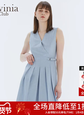 Lavinia Club拉维妮娅夏季新品纯色无袖V领伞摆连衣裙女P13L15