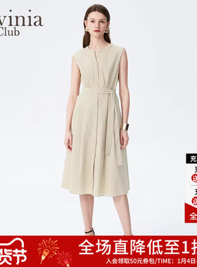 Lavinia法式v领通勤气质连衣裙24夏新款无袖纯色简约长裙R43L133