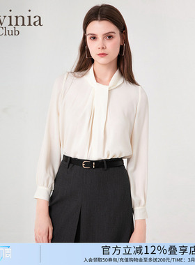 法式飘带领浪漫气质衬衫女前襟抓褶设计感通勤上衣春P45C105