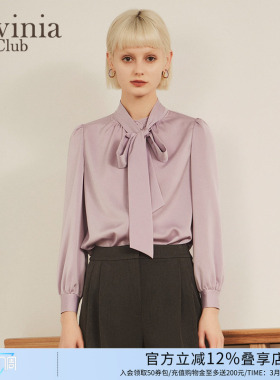 Lavinia春秋新款立领蝴蝶结系带法式通勤OL气质雪纺衬衫女P27C103
