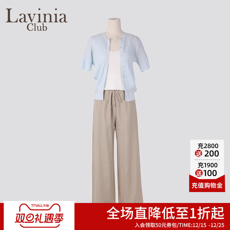Lavinia 春夏新款宽松显瘦高腰薄款褶皱休闲阔腿直筒裤Y33K136S