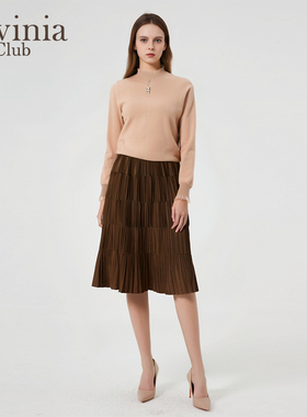 【绵羊毛100%】Lavinia秋新款通勤气质半高领蕾丝拼接针织衫