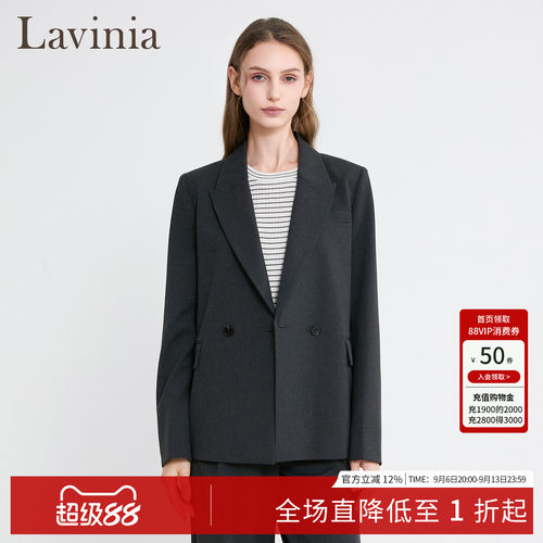 通勤女双排扣修身显瘦小西装