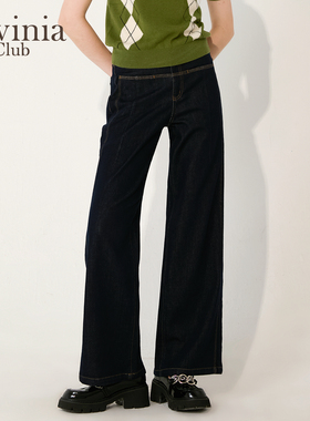 Lavinia牛仔布阔腿长裤女2025秋季新款撞色明线高腰牛仔裤Y55K103