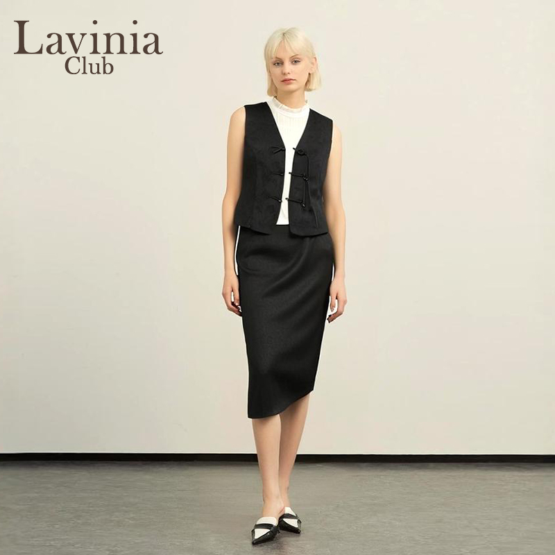 Lavinia 2025春季新款轻熟OL知性风高腰开叉长款半身裙女Q51Q101