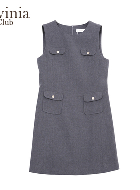 Lavinia2025秋新款时尚气质多口袋设计无袖工装风连衣裙女F55L102