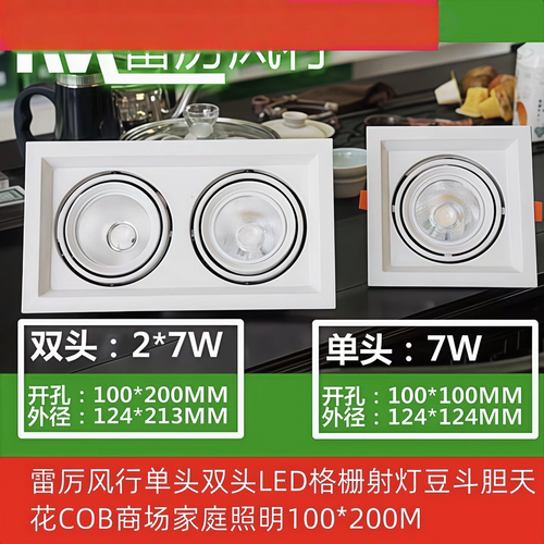 雷厉风行单头双头LED格栅射灯豆斗胆天花COB商场家庭照明100*200M