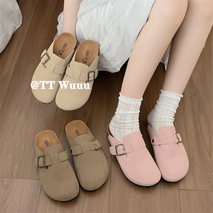 复古软木一脚蹬懒人鞋 包头外穿半拖鞋 女2024夏季 TTWuuu半包勃肯鞋