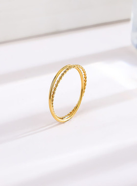 欧美戒指钛钢双环麻花时尚女