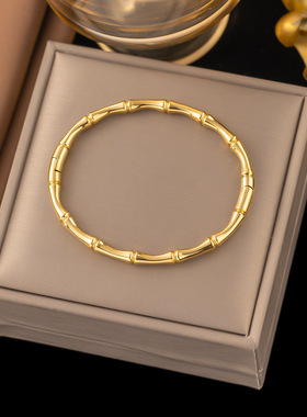 跨境高品质钛钢竹节卡扣手镯女款小众设计感时尚气质复古手饰手环