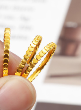 古法传承鱼鳞小圆片细款钛钢镀金戒指几何精致素圈时尚个性指环女