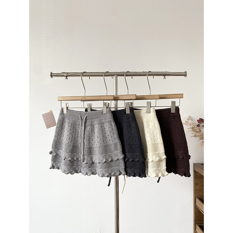 花边抽绳系带高腰针织半身裙新款韩版百搭a字短裙小个子纯色裙子,女装/女士精品,半身裙,淘宝优惠券,粉丝福利购,淘宝优惠卷