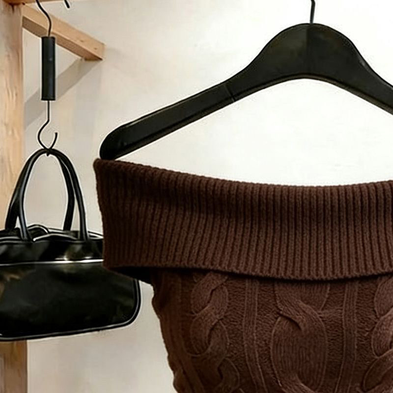 轻熟风一字肩麻花纹针织衫女修身显瘦百搭性感露肩上衣气质毛衣