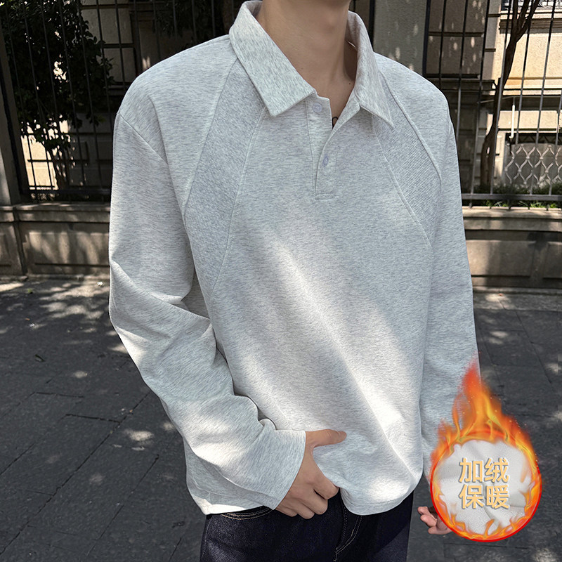 1w+加绒款正肩POLO衫男重磅翻领长袖T恤室内模特T2599-JRP25,男装T恤,电商A030