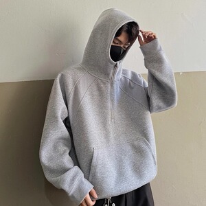5000件+420g 秋冬拼螺纹半拉链套头卫衣 室外模特WY606 P45图片