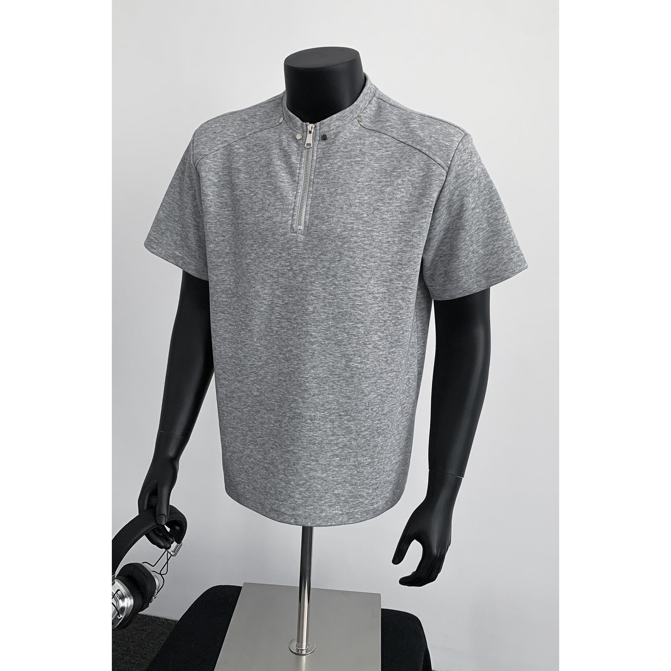 5千件氨纶棉280g2026春款美式半拉链垫肩短袖t恤男半袖T2531P18，男装T恤，电商A030