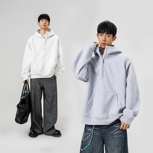 1w件+420g华棉 2026春款拼螺纹半拉链套头卫衣 无影墙 WY606 P45，男装卫衣，电商A030