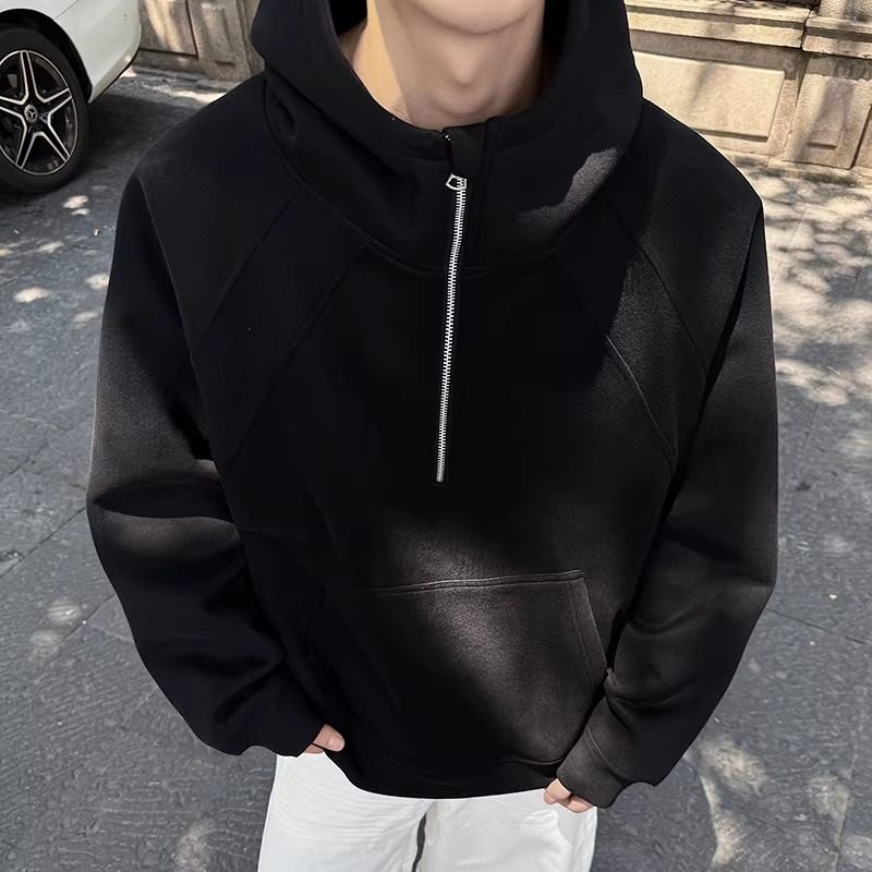 1w件+420g华棉2026春款拼螺纹半拉链套头卫衣室外模特WY606P45，男装卫衣，电商A030