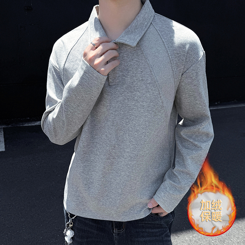 1w+加绒款正肩POLO衫男重磅翻领长袖T恤室内模特T2599-JRP33，男装T恤，电商A030