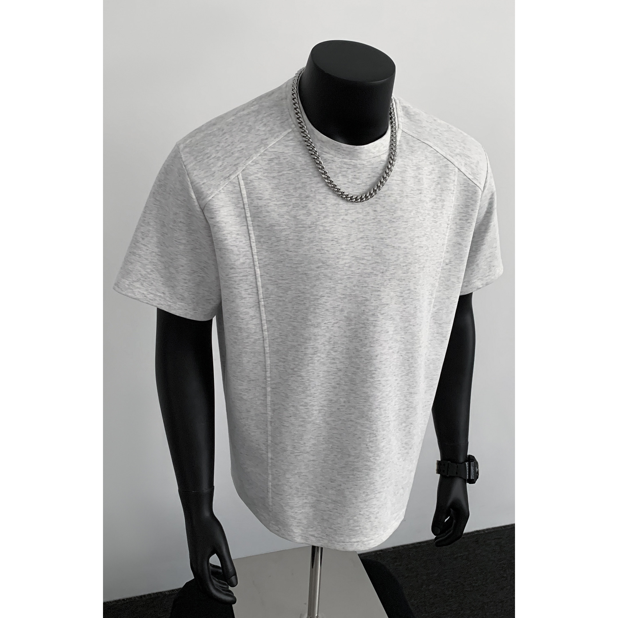 5千件曼巴棉250g2026春款拼接结构圆领短袖T恤假模特T2520P14，男装T恤，电商A030