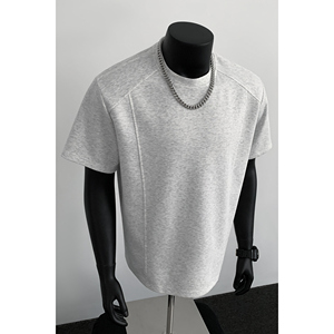 5千件曼巴棉250g2026春款拼接结构圆领短袖T恤假模特 T2520 P14，男装T恤，电商A030