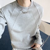 解构拼接boxy短款圆领卫衣男秋季cleanfit长袖t恤重磅内搭打底衫，男装T恤，电商A030