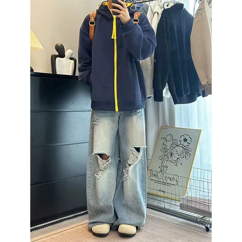 网图 2000件+330g 秋冬全棉拼色连帽开衫卫衣 WY616 P42，男装卫衣，电商A030
