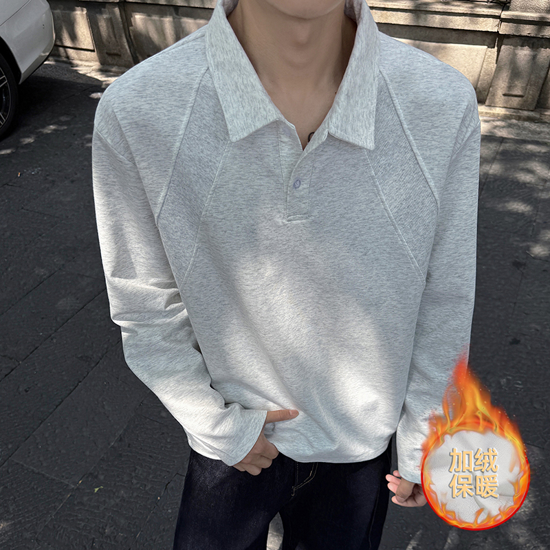 1w+加绒款正肩POLO衫男重磅翻领长袖T恤室内模特T2599-JRP33，男装T恤，电商A030