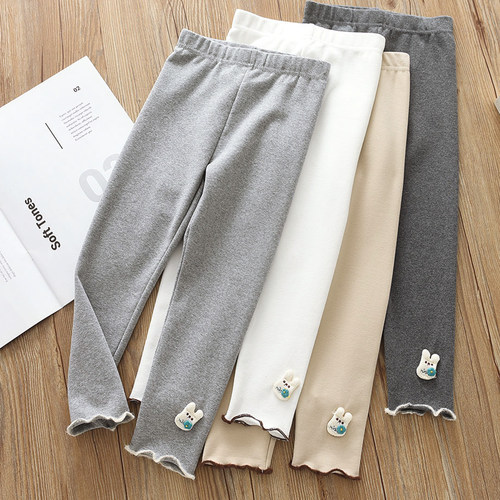 洋气棉弹女童打底裤儿童小兔子弹力百搭长裤子小女孩修身长裤子春