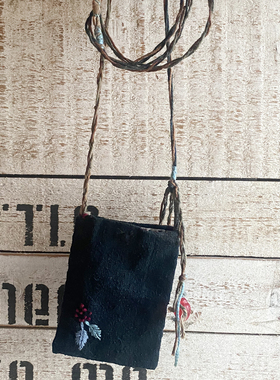 柞蚕丝植物染绳香囊香包手工刺绣挂件配饰复古做旧迷你空袋首饰包