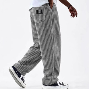 男Men 美式 复古运动竖条纹灯芯绒男装 宽松直筒休闲裤 sweatpants